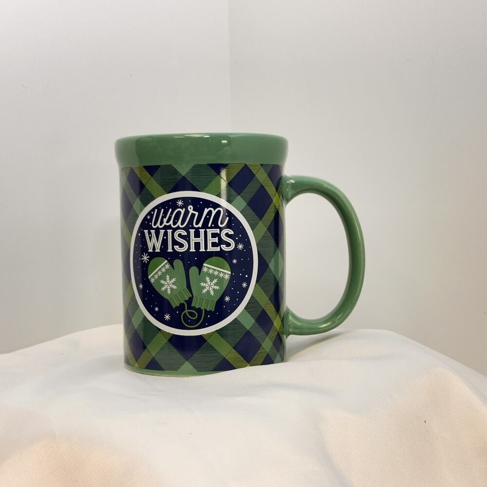 DesignPac Christmas Mug Warm Wishes Hot Chocolate Green Plaid Coffee Cup